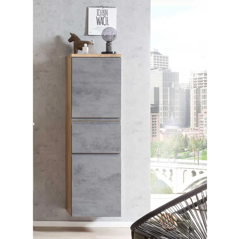 Wochenendangebot 130x40x35 cm Midi Badschrank in Beton & Wildeiche - Mia