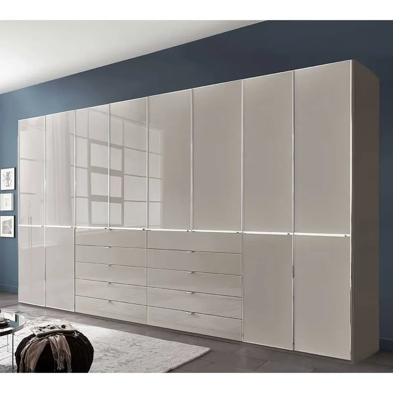 XXL-Kleiderschrank in Hellgrau mit Glasfront - Nucina Mega-Angebot