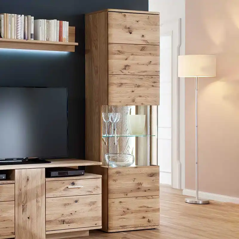 1-türige Schrank Vitrine aus Massivholz - Crokas Preiswert