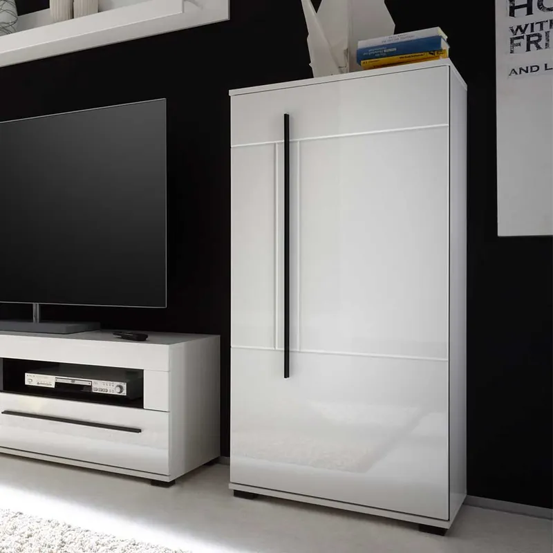 Wohnwand Seitenschrank Jetongos in Weiß Hochglanz Günstig