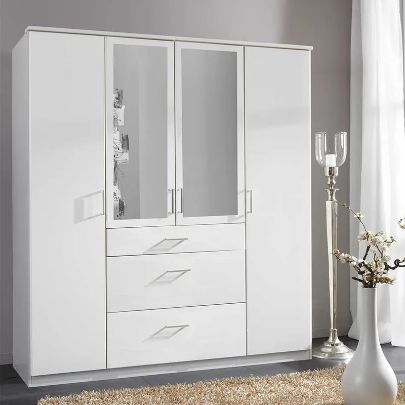 Zertifiziert 179x199x58 Moderner Kleiderschrank in Weiß mit Spiegeln - Cador