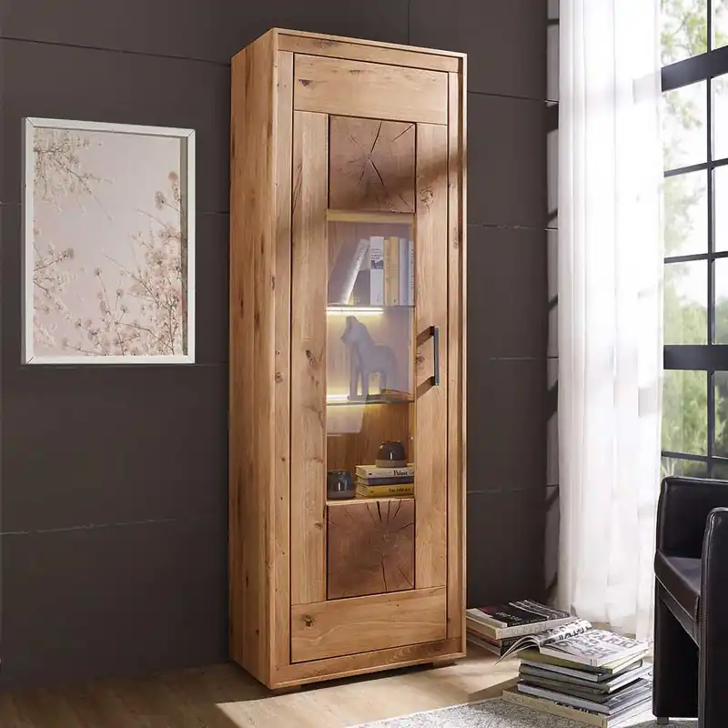 Wildeiche Vitrine Troncon mit 201 cm Höhe Expressversand