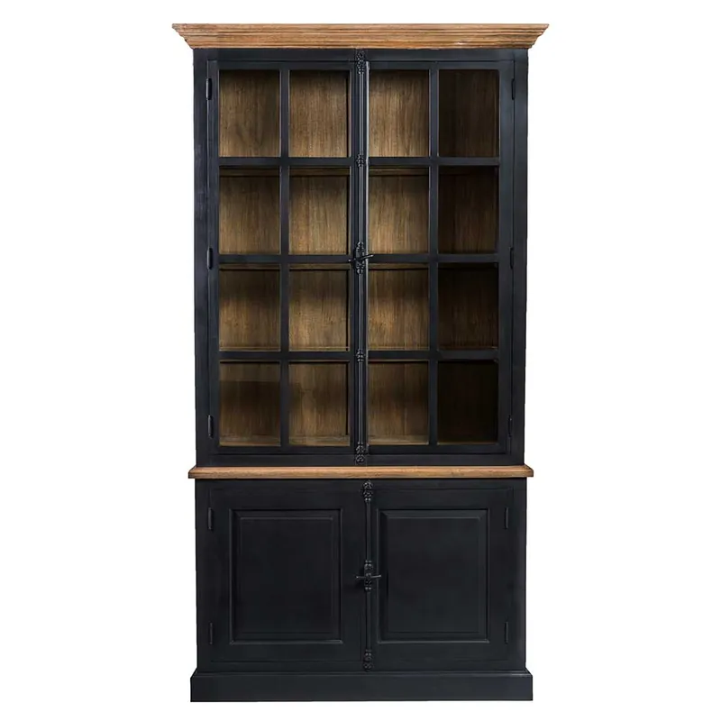 130x230x47 cm Vintage Vitrine Schrank in Schwarz - Niovan Aktuell