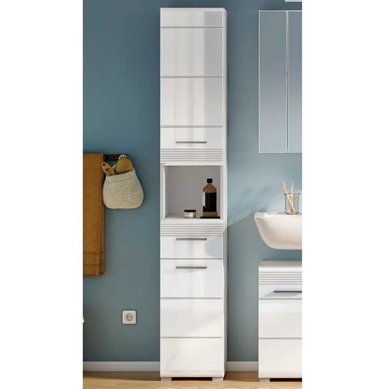 182 cm hoher Badschrank in Weiß Hochglanz - Whale Bestpreis