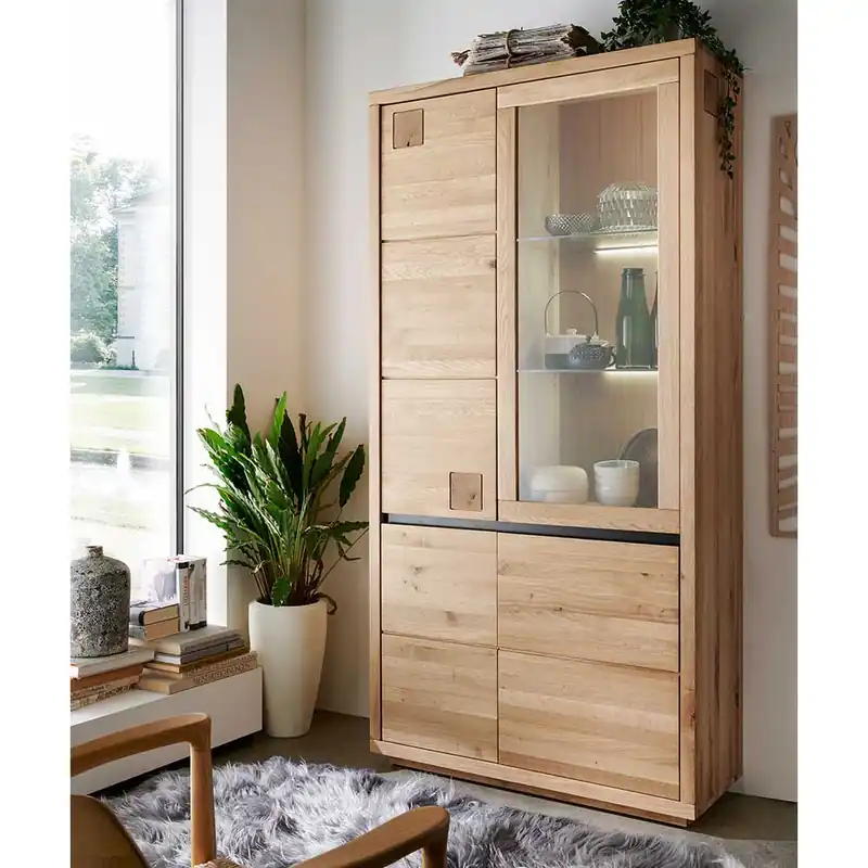 103x205x40 Vitrinenschrank aus Wildeiche Massivholz - Embleys Preiswert