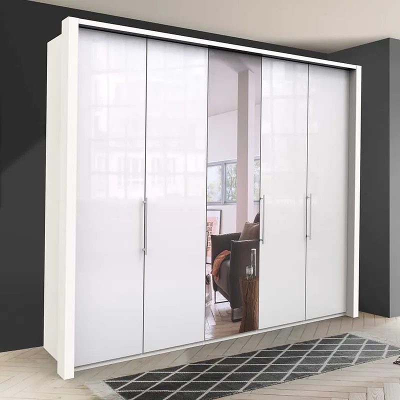 Wochenendangebot Moderner Kleiderschrank in Weiß Glas & Spiegel - Dolienca