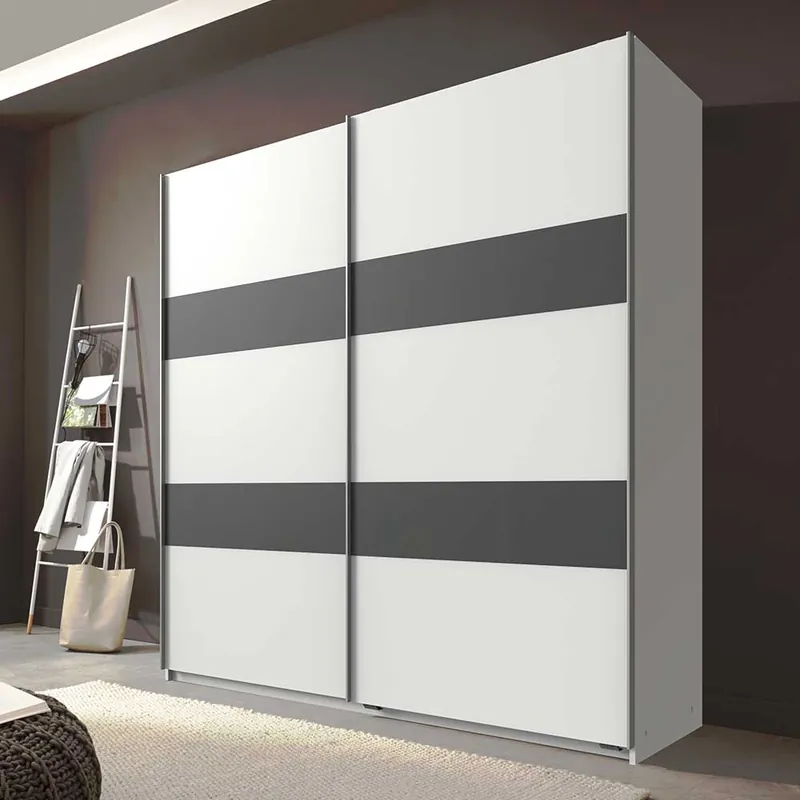 Zertifiziert Gleittürenschrank in Weiß mit Dunkelgrau - Shakuntala