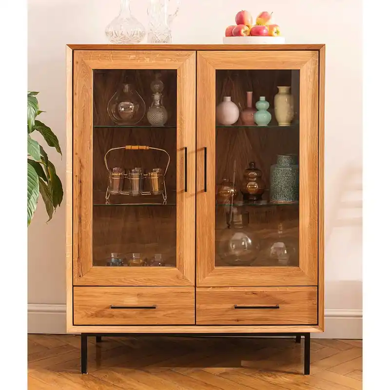 Wildeiche Vitrine mit zwei Schubladen - Kerfa Knallerangebot