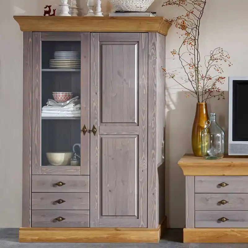 Wohnzimmervitrine Cempino in Grau Preisknaller