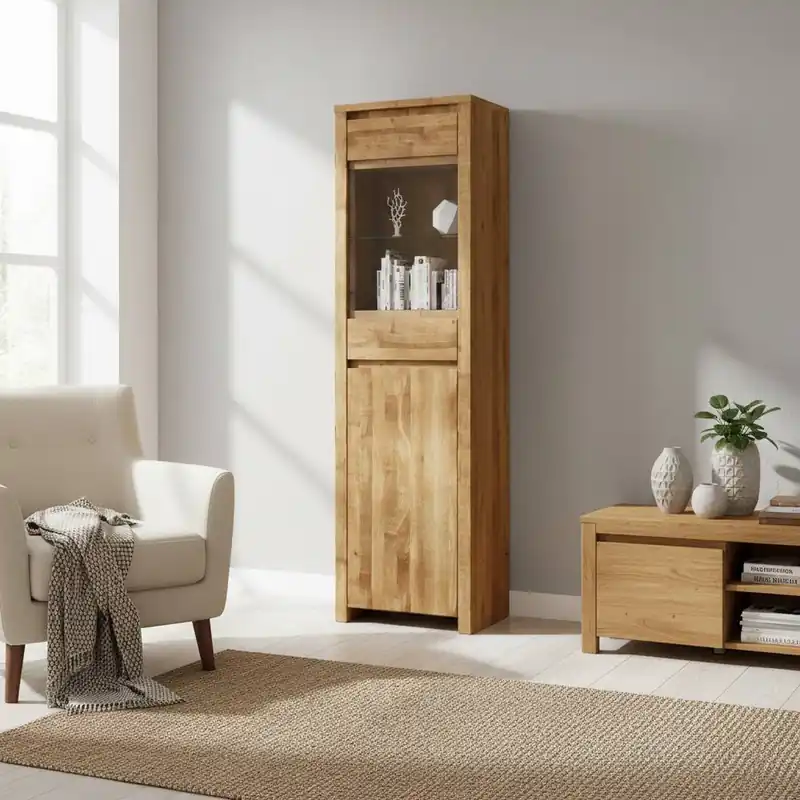 Wohnzimmervitrine Nadalia aus Wildeiche Massivholz Nur Heute