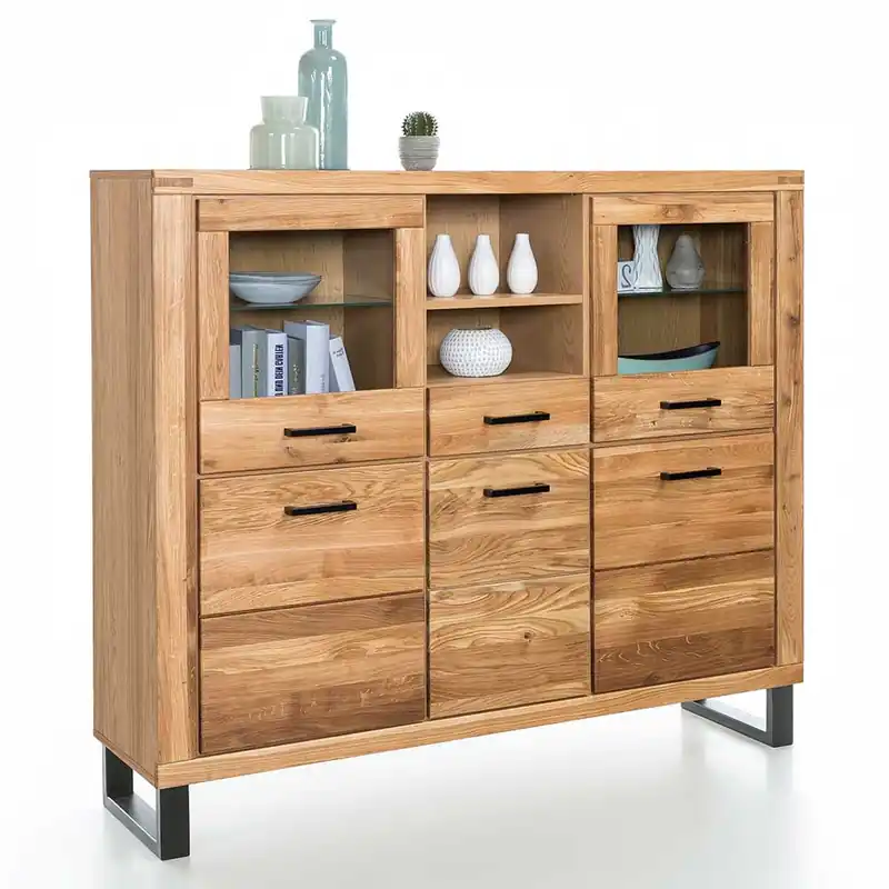 158x140x40 Highboard aus Wildeiche teilmassiv - Arello I Geprüft