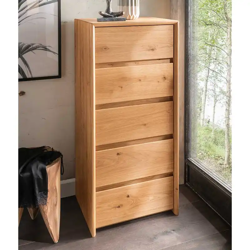 Wildeiche Hochkommode mit fünf Schubladen - Zandras Knallerangebot