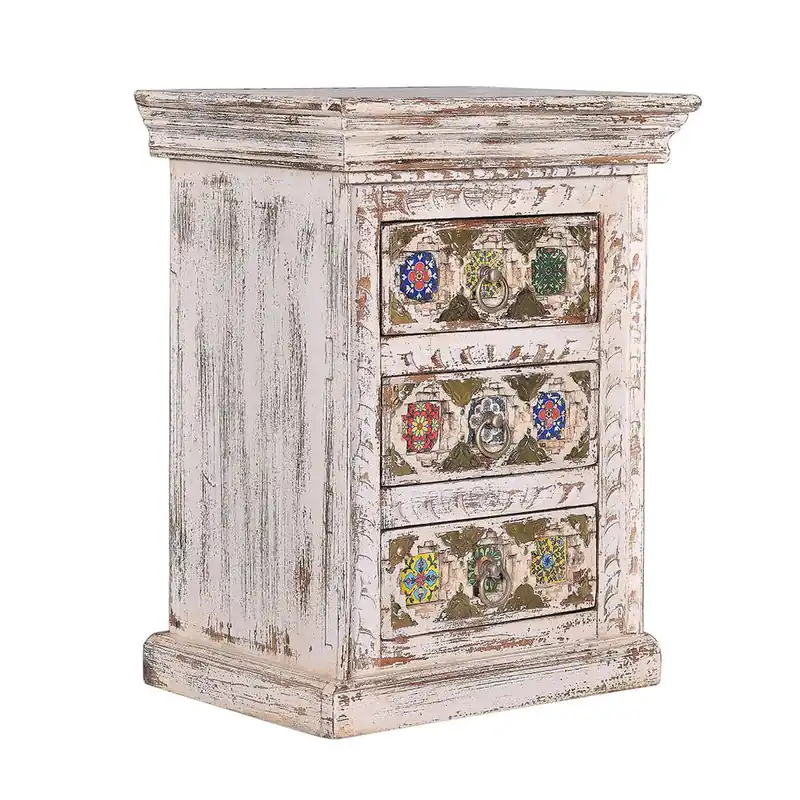 Zertifiziert Shabby Chic Nachtkommode in Antikweiß - Mirell