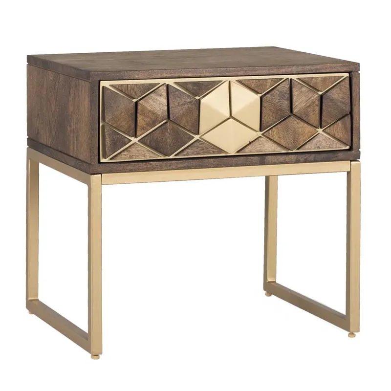 Zertifiziert Design Nachtkommode in Walnuss Braun und Gold - Feregato