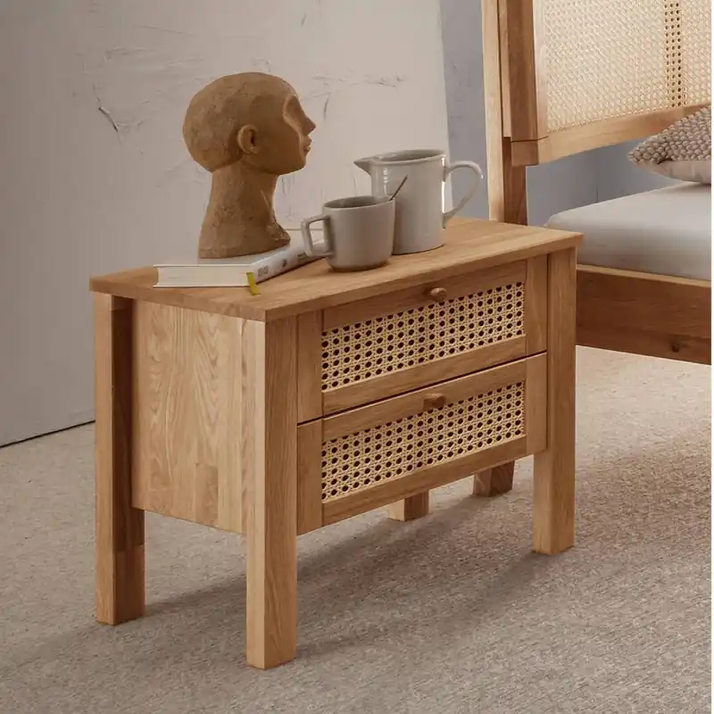 Wildeiche Nachtkommode mit Wiener Geflecht - Ambrosso Günstig