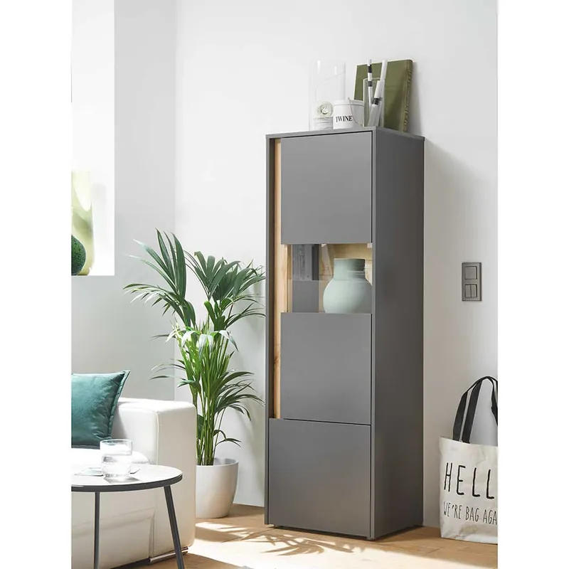 Wohnzimmervitrine in Anthrazit & Wildeiche Optik - Ahilav Markenprodukt