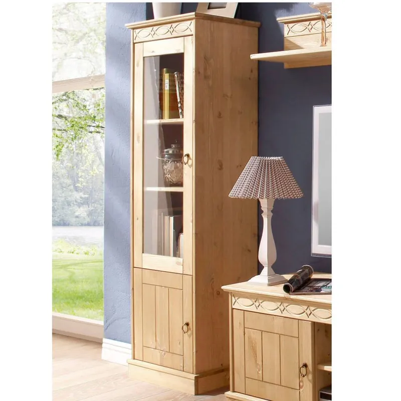 1-türige Kiefernholz-Vitrine im Landhausstil - Goro Knallerangebot