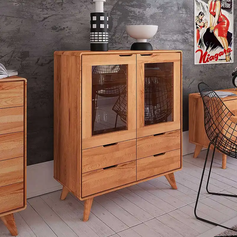 110 cm niedrige Holzvitrine aus Kernbuche - Junola Letzte Chance