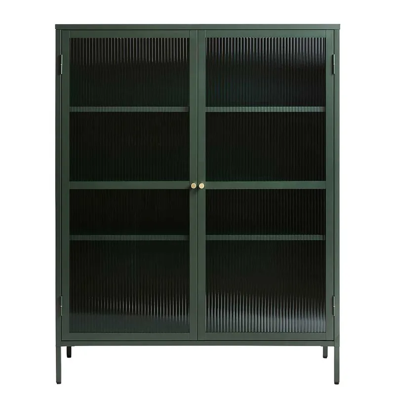 110x140x40 Dunkelgrüne Highboard Vitrine aus Stahl - Estellos Knallerangebot