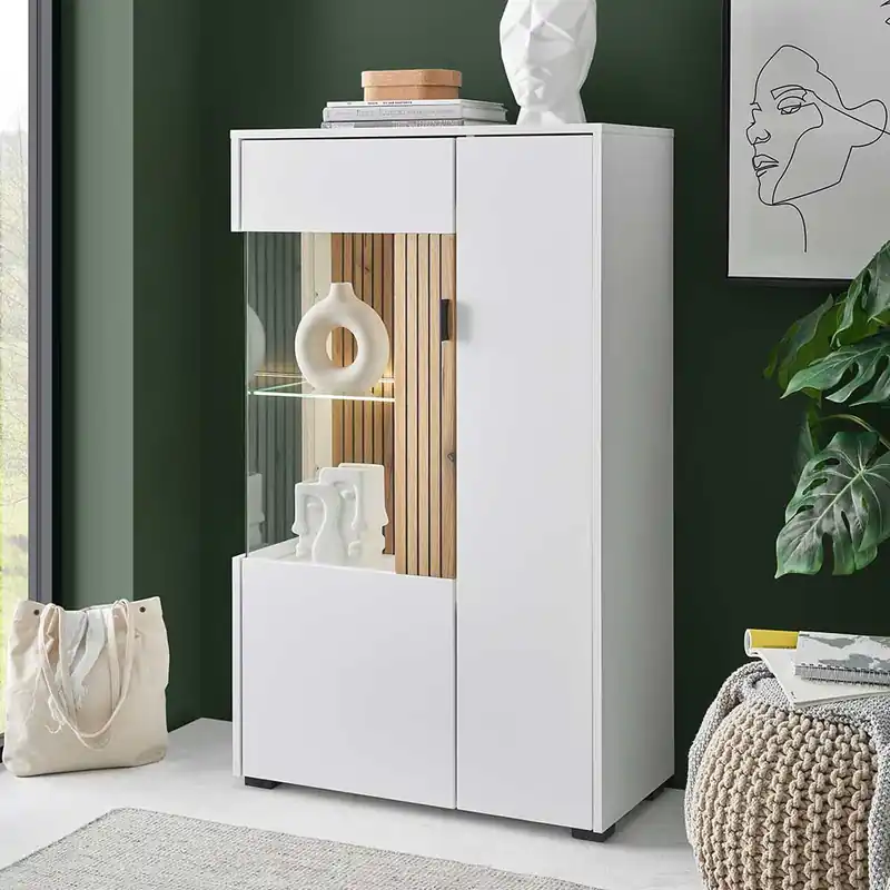 Zweifarbiges Highboard mit Glaseinsatz - Nenaloro Sofort Bestellen