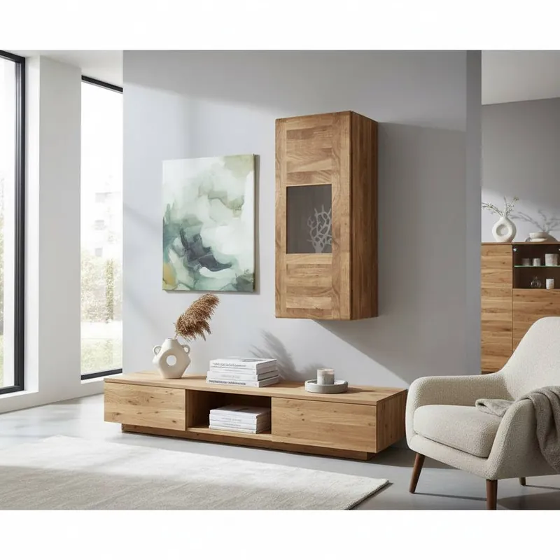 1 türiger Vitrine Vaskov aus Wildeiche Massivholz Top-Angebot