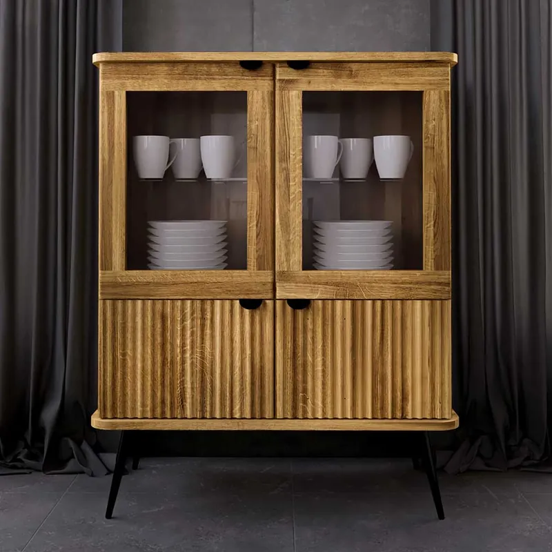 Wildeiche Highboard mit Glastüren & Holztüren - Casarius Versand Am Gleichen Tag