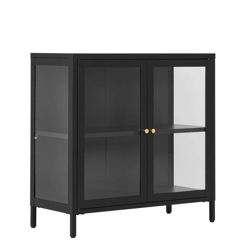 2-türige Vitrinen-Kommode in Schwarz mit Gold - Marissa Markenware