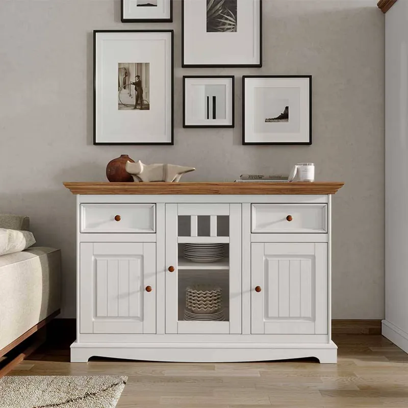 130cm Landhaus-Kommode mit Glaseinsatz - Bordona Preisreduziert