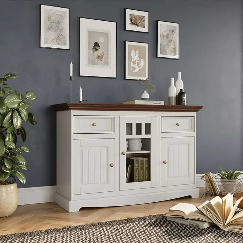 130cm Landhauskommode mit Glaseinsatz - Manipur Sofort Bestellen