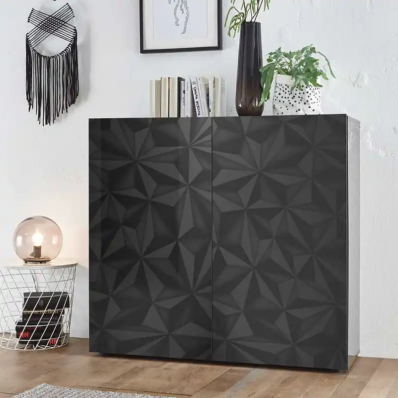 Zertifiziert Doppeltür Kommode in Dunkelgrau Hochglanz - Kuriasna