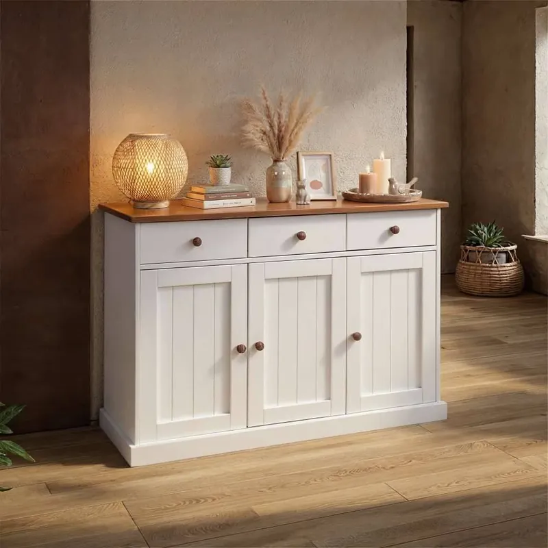 130 cm Kiefer Sideboard in Weiß Braun - Vatina Wochenendangebot