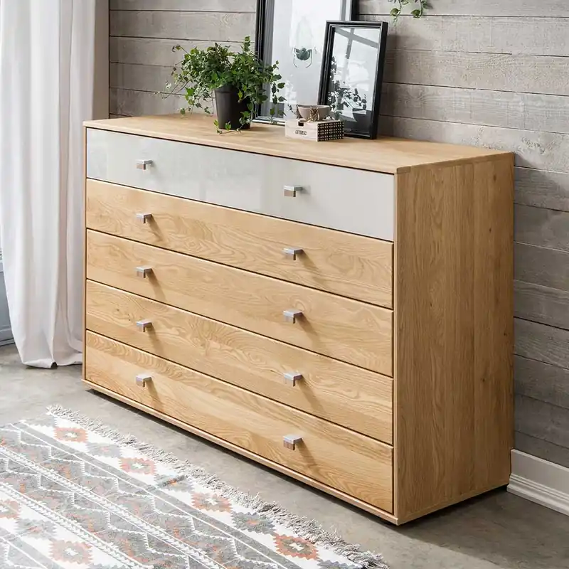 141cm 5 Schubladen Kommode in Eiche & Beige - Emdsiva Sonderaktion