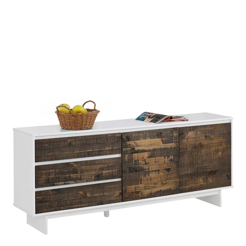165x68x35 Sideboard in Weiß & Kiefer dunkel - Chihu Neu