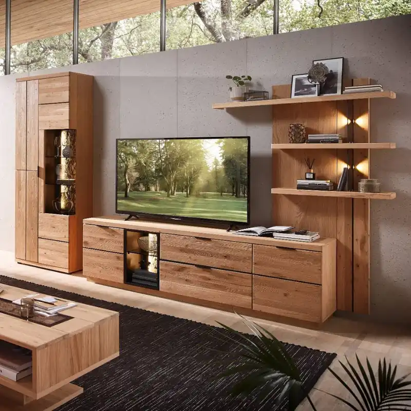 Wohnwand Kombination in Wildeiche Bianco - Dritos (dreiteilig) Zertifiziert