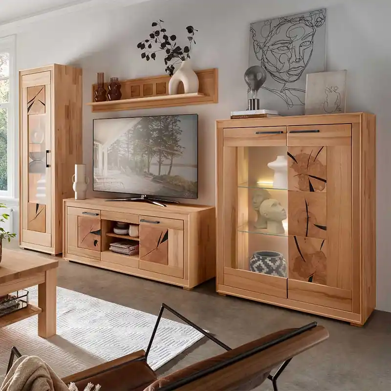 Wohnwand Möbelset aus Massivholz - Sarosca (vierteilig) Direktkauf