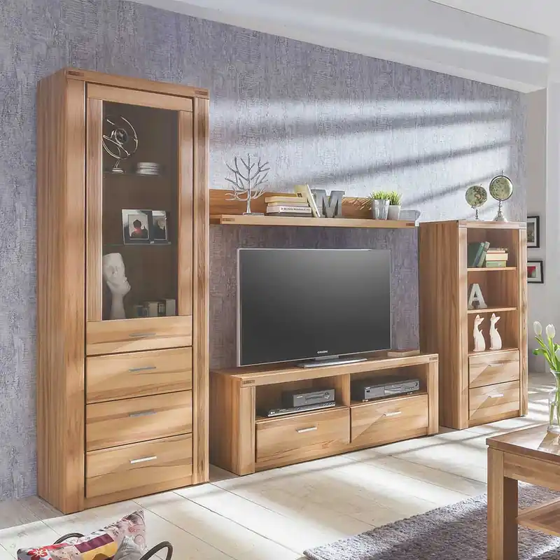 Wochenendangebot Kernbuche Wohnwand Möbel Set - Uhelia (vierteilig)