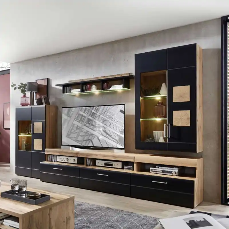 Wohnwand in Schwarz & Wildeiche - Kandu (fünfteilig) Begrenztes Angebot