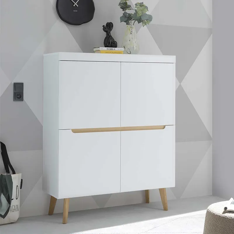 Wochenendangebot Skandi Design Highboard in Weiß und Eiche - Ginko