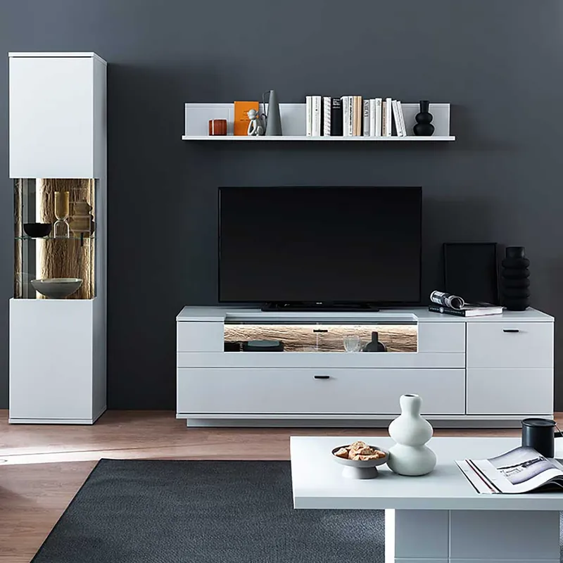 Wochenendangebot TV Lowboard & Vitrine & Wandboard Set - Apulco (dreiteilig)