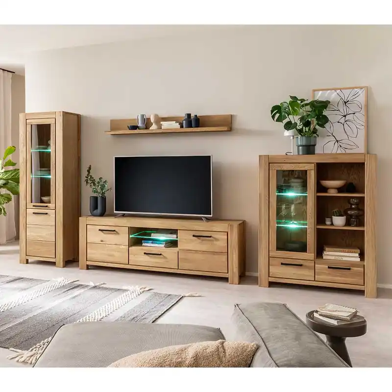 Wildeiche TV Anbauwand teilmassiv - Sophia (vierteilig) Super-Preis