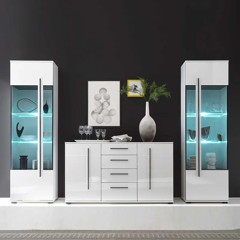 Wohnwand Jetongos in Hochglanz Weiß (dreiteilig) Echt