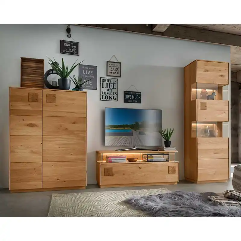 Wohnwand Möbel Kombination aus Wildeiche - Millena (dreiteilig) Neue Ware