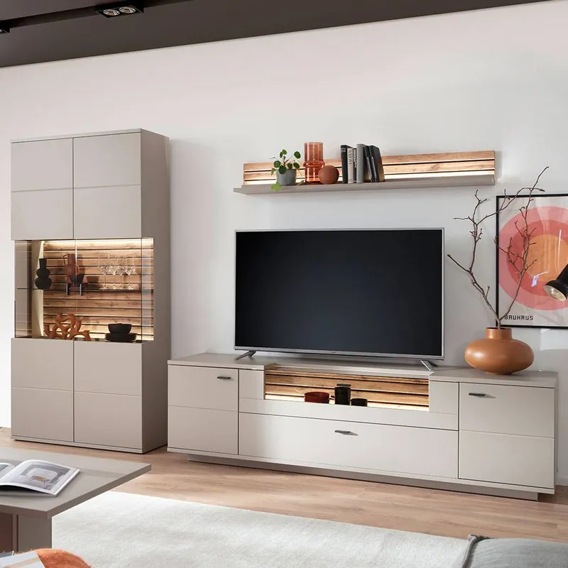 Wohnzimmer Anbauwand in Grau - Teorina (dreiteilig) Knallerangebot