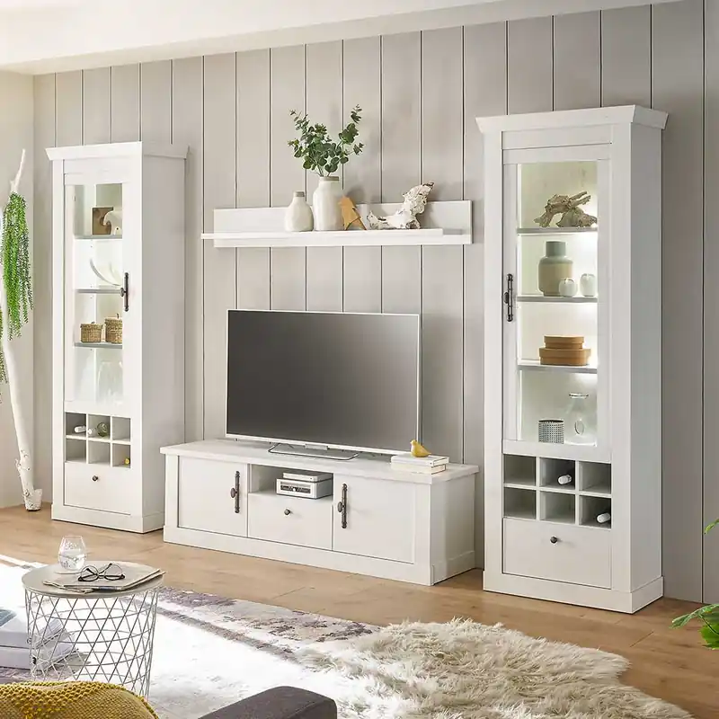 Wohnzimmer Möbelset in weißer Holzoptik Pinie - Liancos (vierteilig) Super-Preis