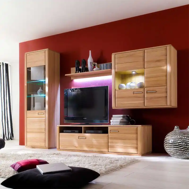 Wohnzimmer Wohnwand Athias aus Kernbuche (vierteilig) Super-Preis
