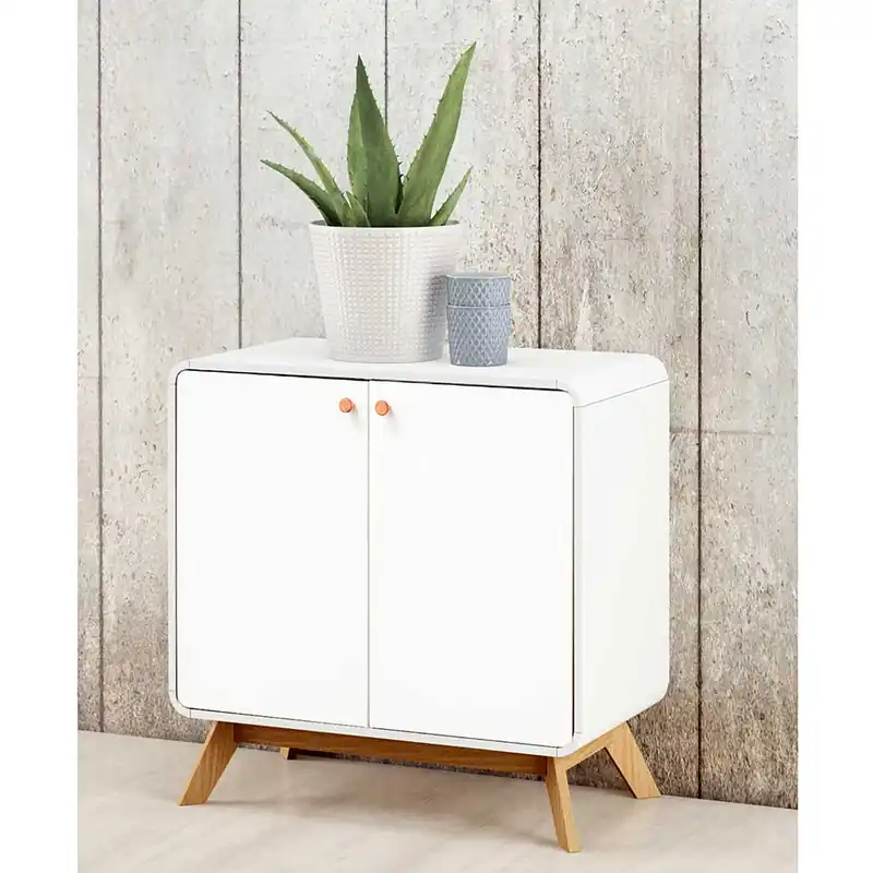 2-türige Kommode in Weiß mit Eiche - Kolreva Neu