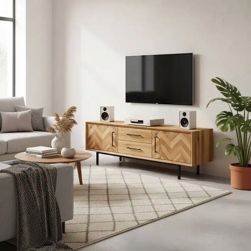 Wildeiche TV Lowboard mit Fischgrät Design - Kerfa Sichere Zahlung