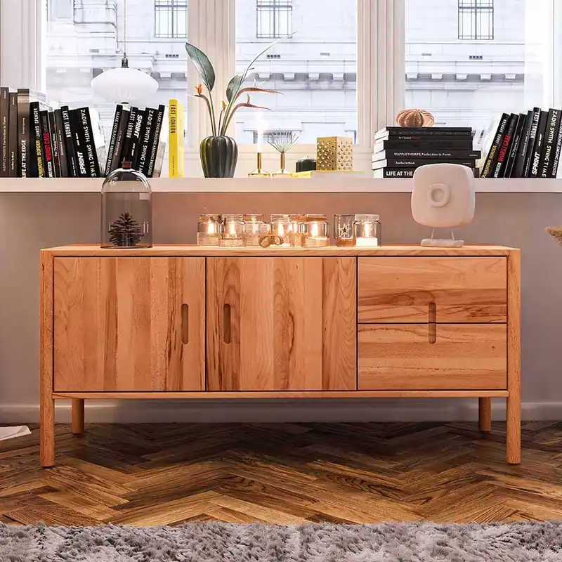 142x64x46 Niedrige Kombi-Kommode aus Wildbuche - Indrya Echt