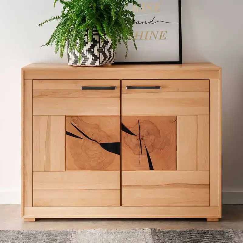 Zertifiziert 111x86x40 cm Kernbuche Kommode mit Doppeltür - Sarosca