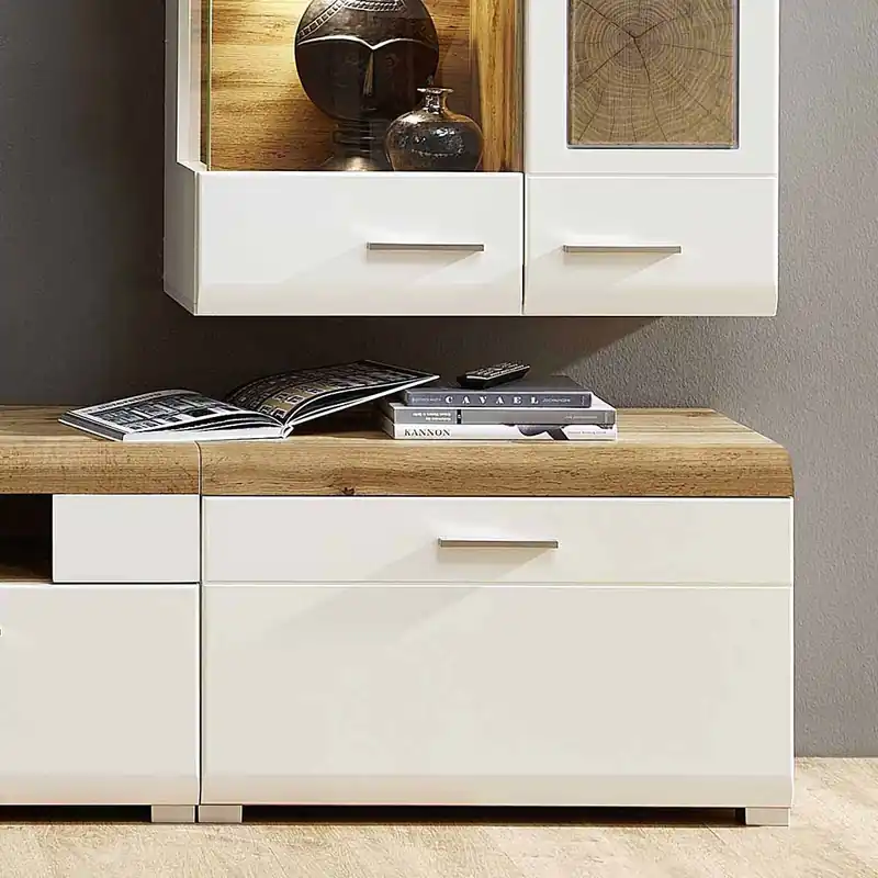 Wohnwand Schubladen Element in Weiß Eiche - Lisepio Preisreduziert